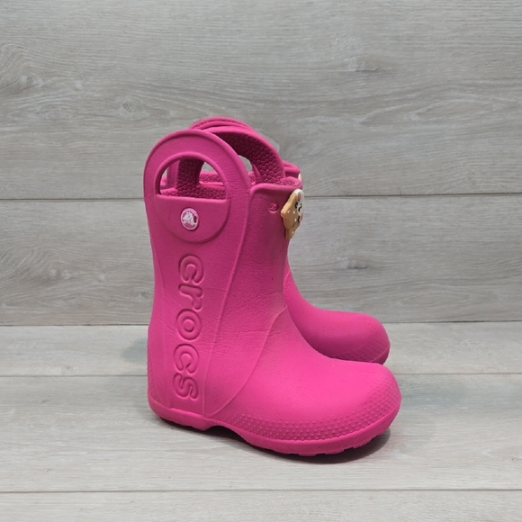 Crocs Girls Kids Pink Rain High Top Boots Shoes Sz C10 Toddler - Picture 1 of 11
